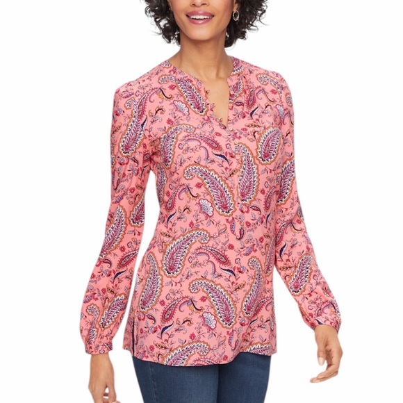 Talbots Tops - Talbots Dancing Paisley Band Collar Popover Top